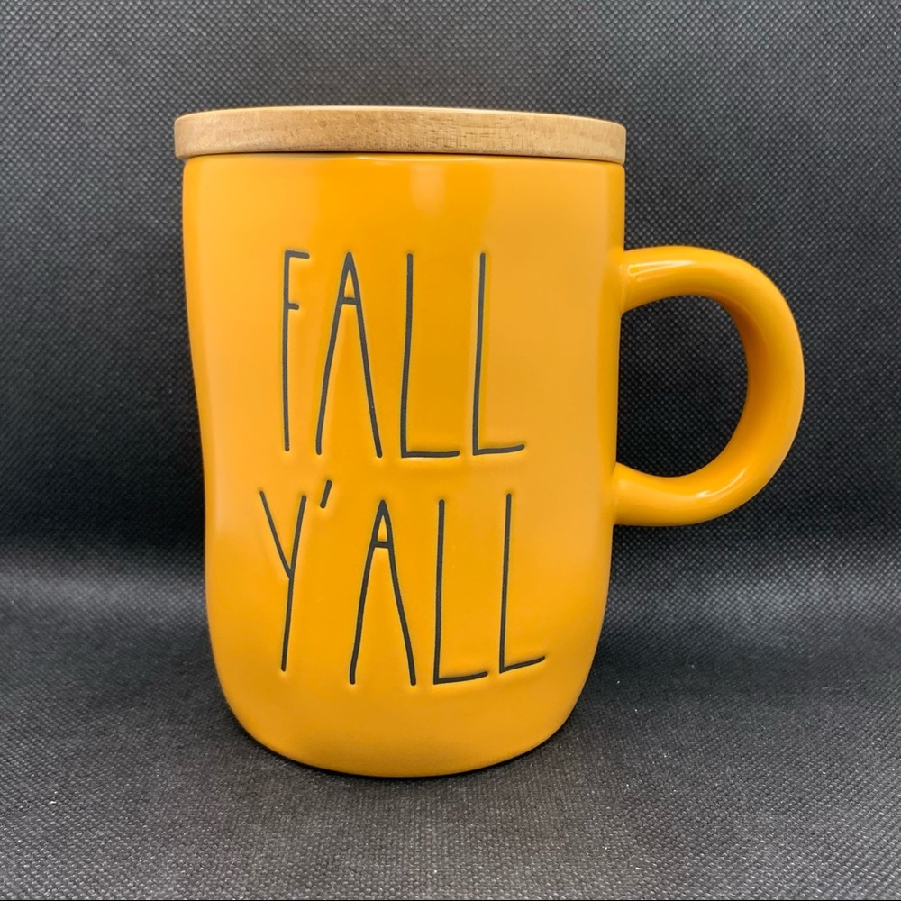 Rae Dunn FALL Y’ALL Ceramic Mug w Wooden Coaster Lid